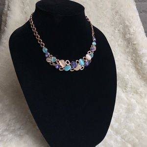 Rose gold tone teal and aqua necklace